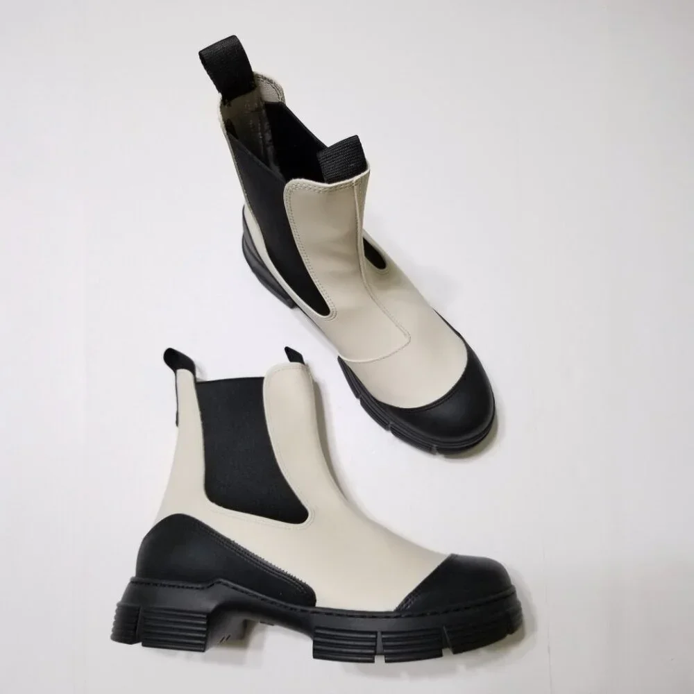 NWOB Ganni Waterproof Recycled Rubber City Chelsea Boots BRAZILIAN SAND US 7, 10